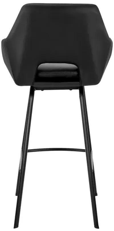 Aura Black Faux Leather and Black Metal Swivel 30" Bar Stool