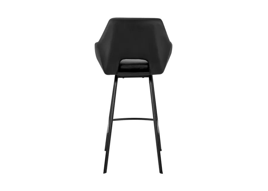 Aura Black Faux Leather and Black Metal Swivel 30" Bar Stool