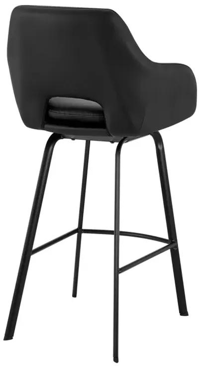 Aura Black Faux Leather and Black Metal Swivel 30" Bar Stool