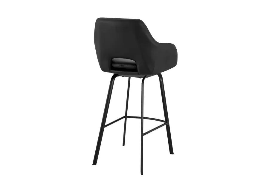 Aura Black Faux Leather and Black Metal Swivel 30" Bar Stool