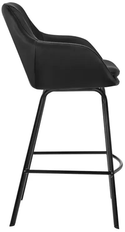 Aura Black Faux Leather and Black Metal Swivel 30" Bar Stool