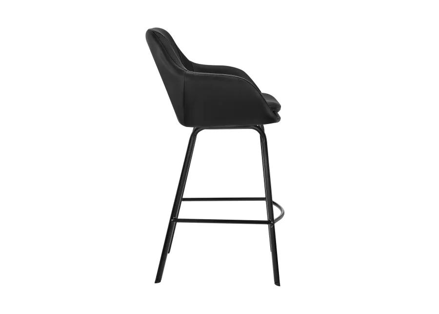 Aura Black Faux Leather and Black Metal Swivel 30" Bar Stool