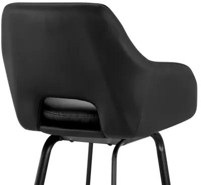 Aura Black Faux Leather and Black Metal Swivel 30" Bar Stool