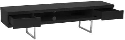 Miranda TV Stand in High Gloss Black with Brushed Stainless Steel Base