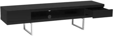 Miranda TV Stand in High Gloss Black with Brushed Stainless Steel Base