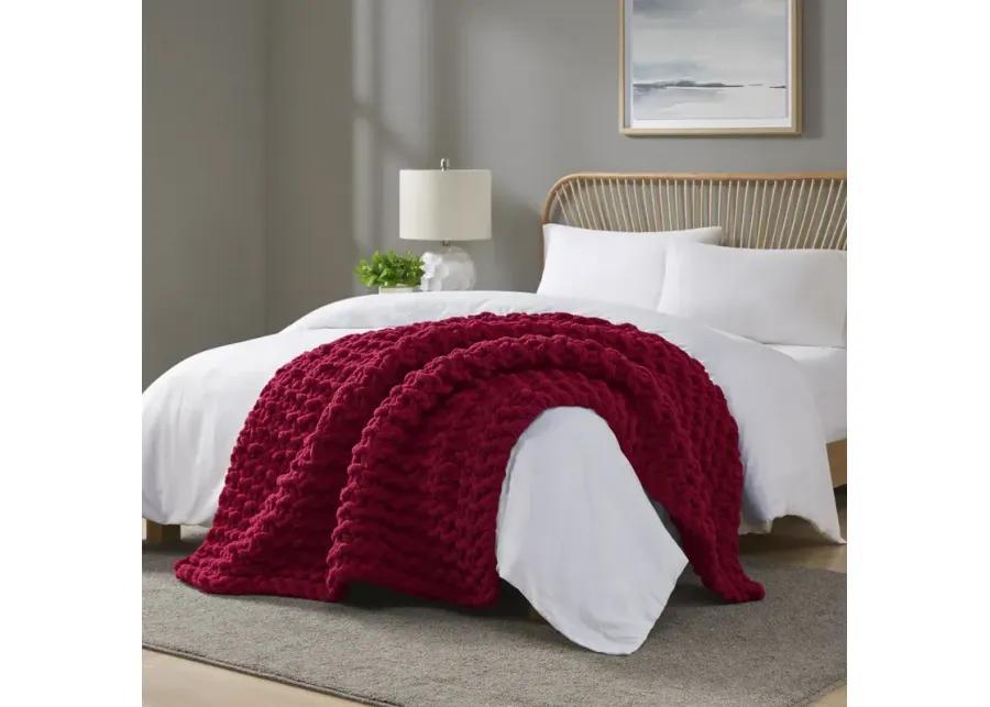 Madison Park Chenille Chunky Knit Red Throw