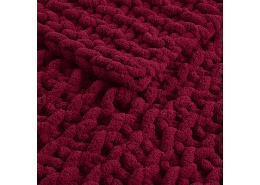 Madison Park Chenille Chunky Knit Red Throw