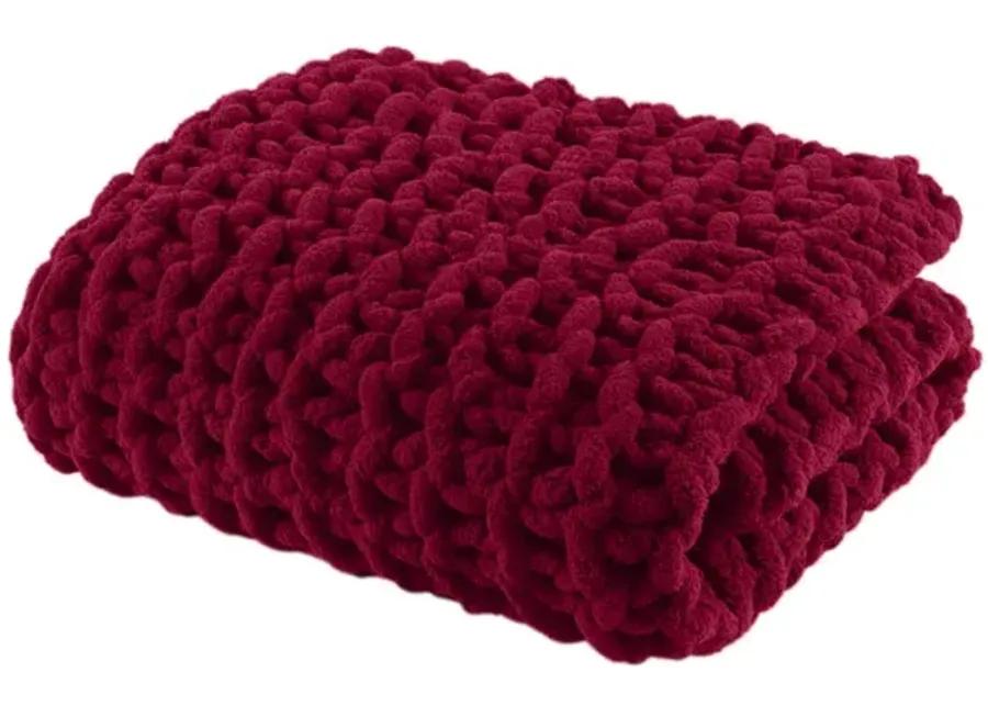 Madison Park Chenille Chunky Knit Red Throw