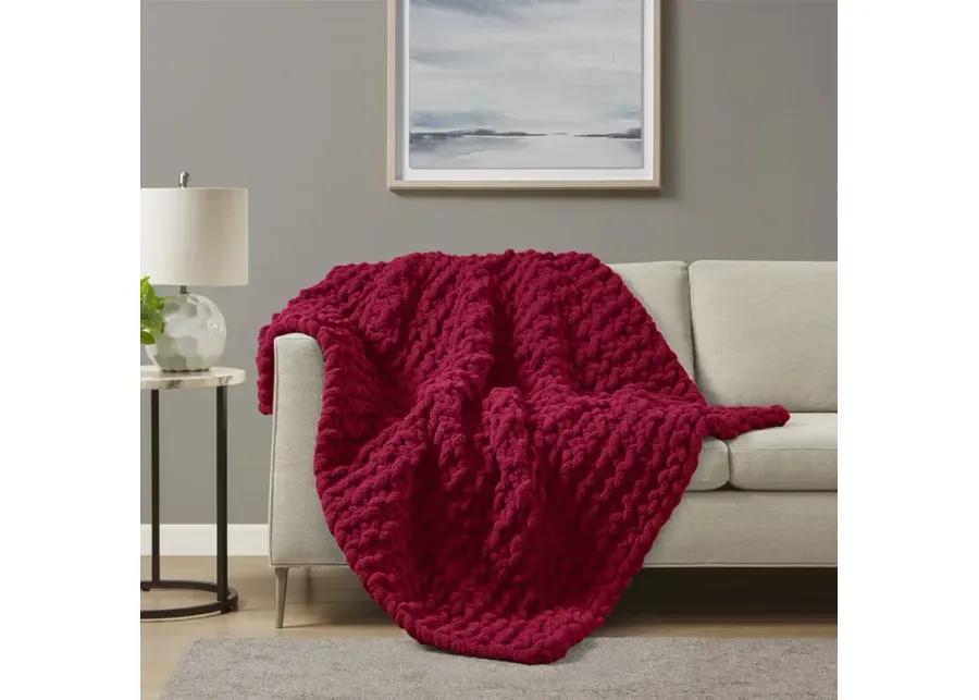 Madison Park Chenille Chunky Knit Red Throw