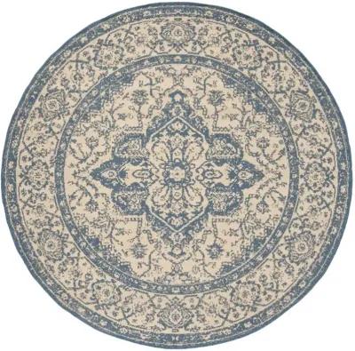 LINDEN 137 Collection LND137N-6R Cream / Blue 6'-7" X 6'-7" Round