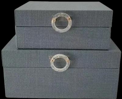 S/2 7/9" Box W/ Ring Detail, Denim Blue - Set of 2