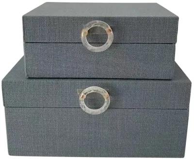 S/2 7/9" Box W/ Ring Detail, Denim Blue - Set of 2