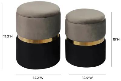 gigi grey velvet storage ottomans - set of 2