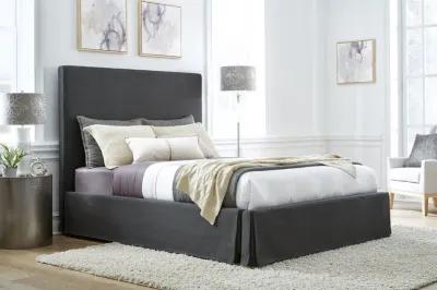 Cheviot California King-Size Upholsterd Skirted Panel Bed in Iron