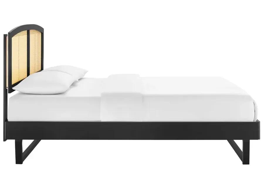 Sierra Cane and Wood King Platform Bed With Angular Legs