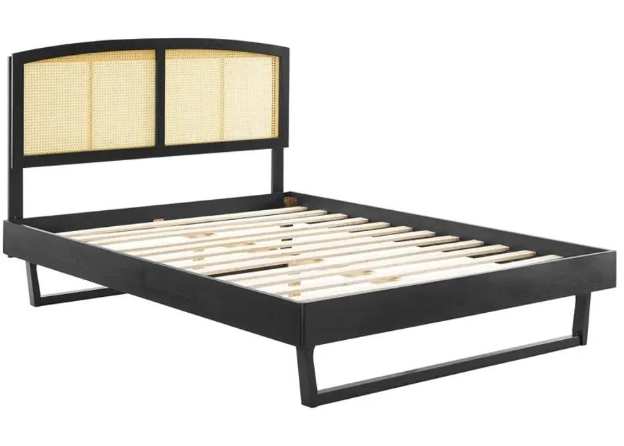 Sierra Cane and Wood King Platform Bed With Angular Legs