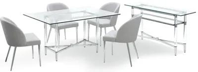 Marilyn Glass Top Dining Table in Polished Stainless Steel and Clear Acrylic