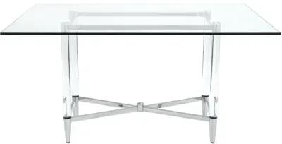 Marilyn Glass Top Dining Table in Polished Stainless Steel and Clear Acrylic