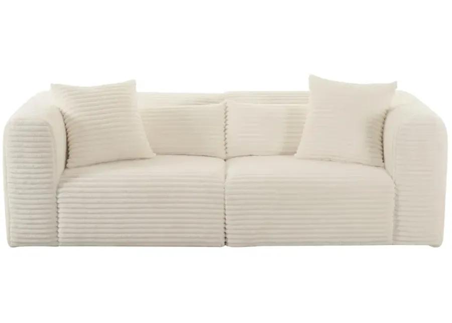 Tarra Fluffy Oversized Cream Corduroy Modular Loveseat