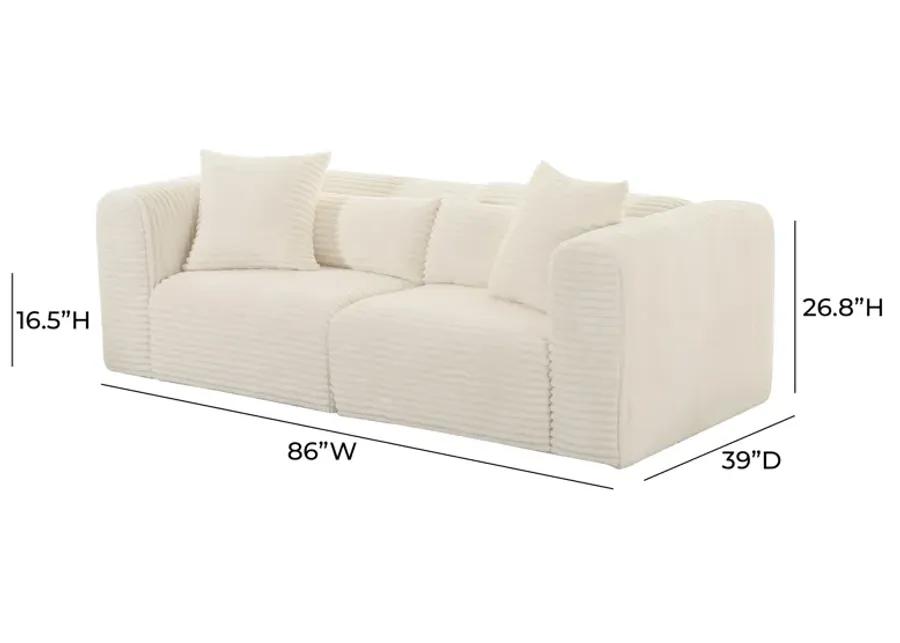 Tarra Fluffy Oversized Cream Corduroy Modular Loveseat