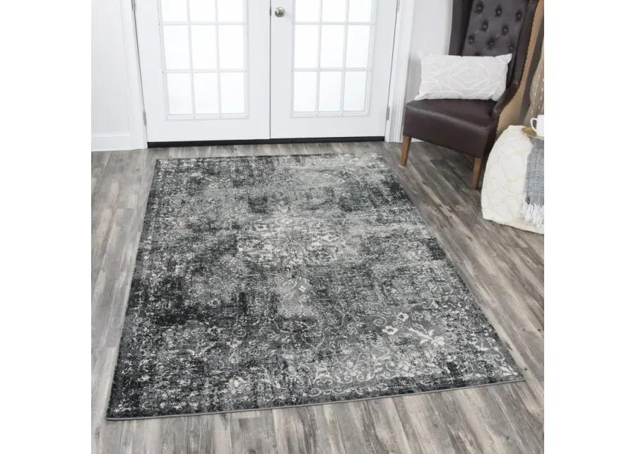 Panache Gray/Black Central Medallion Floral Polypropylene 5'3" x 7'6" Rectangle Rug