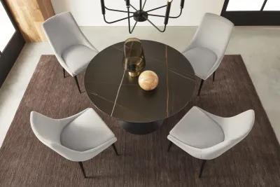 Winston Stone Top Metal Base Round Dining Table in Black