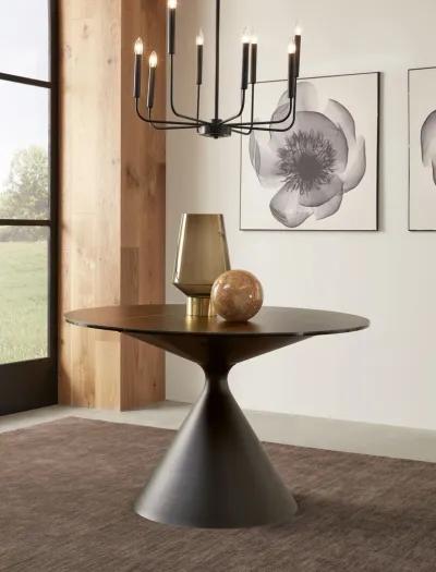 Winston Stone Top Metal Base Round Dining Table in Black