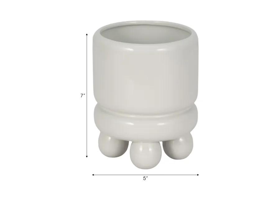 7" Knobby Footed Planter, White