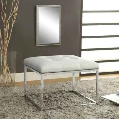 Swanson Upholstered Tufted Ottoman White and Chrome