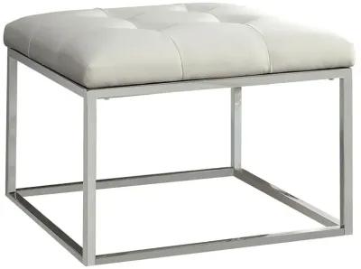 Swanson Upholstered Tufted Ottoman White and Chrome