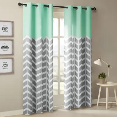 Intelligent Design Alex Aqua Chevron Printed Room Darkening Grommet Top Panel Pair