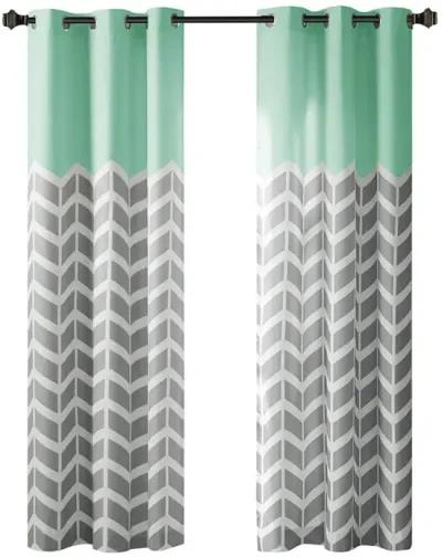 Intelligent Design Alex Aqua Chevron Printed Room Darkening Grommet Top Panel Pair