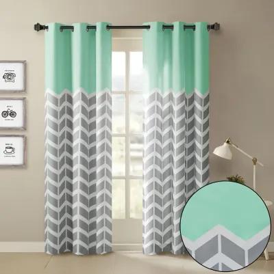 Intelligent Design Alex Aqua Chevron Printed Room Darkening Grommet Top Panel Pair