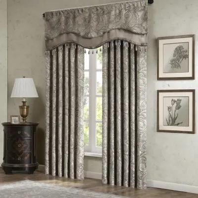 Madison Park Aubrey Blue/Brown Jacquard Window Rod Pocket Valance With Beads