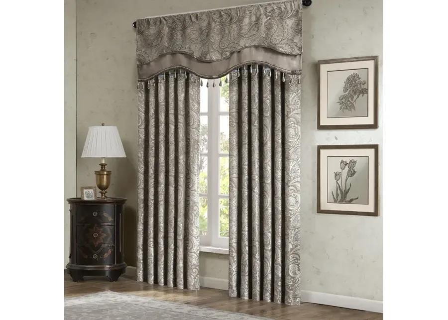 Madison Park Aubrey Blue/Brown Jacquard Window Rod Pocket Valance With Beads