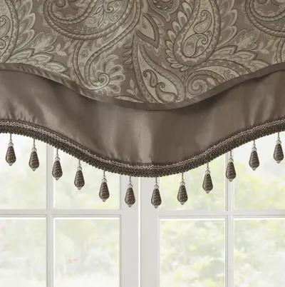 Madison Park Aubrey Blue/Brown Jacquard Window Rod Pocket Valance With Beads