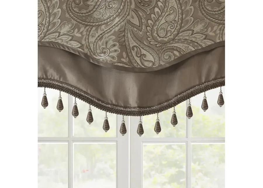 Madison Park Aubrey Blue/Brown Jacquard Window Rod Pocket Valance With Beads