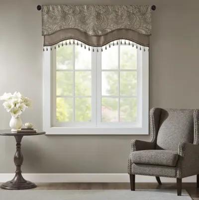 Madison Park Aubrey Blue/Brown Jacquard Window Rod Pocket Valance With Beads