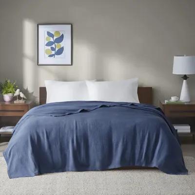 Madison Park Freshspun Basketweave Navy Cotton Blanket