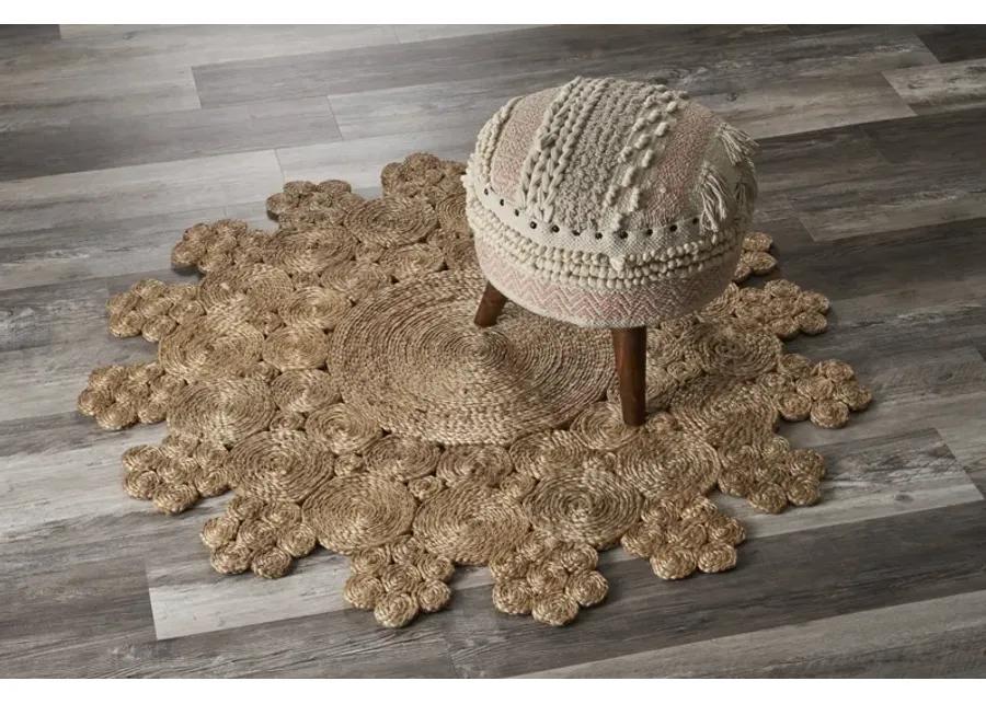 Nature Floral Geometric Organic Jute Indoor Round Area Rug 4'