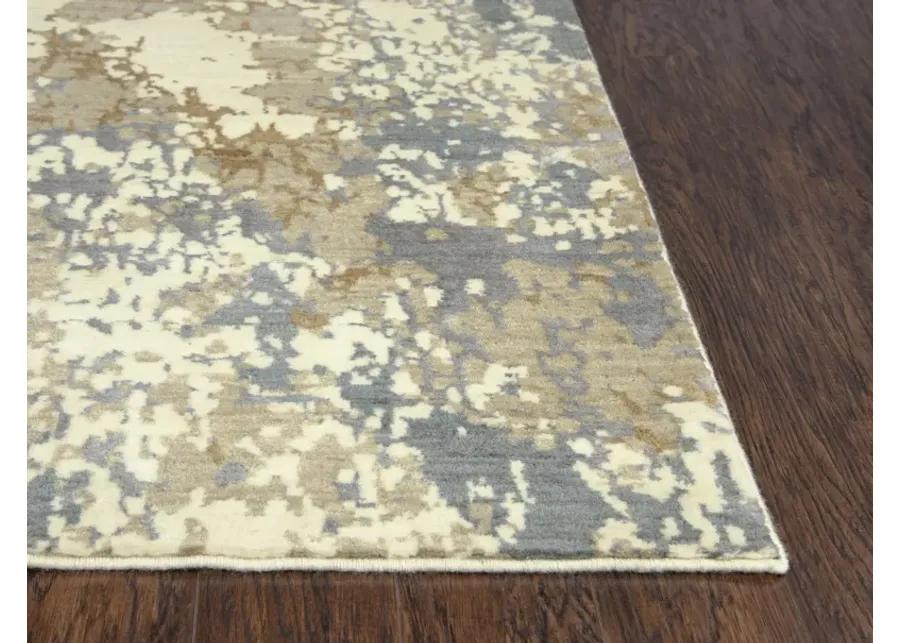 Impressions Beige Abstract NZ Wool/Tencel Blend 2'6" X 10' Runner Rug