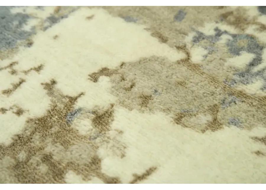 Impressions Beige Abstract NZ Wool/Tencel Blend 2'6" X 10' Runner Rug