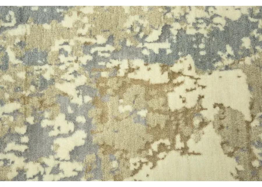 Impressions Beige Abstract NZ Wool/Tencel Blend 2'6" X 10' Runner Rug