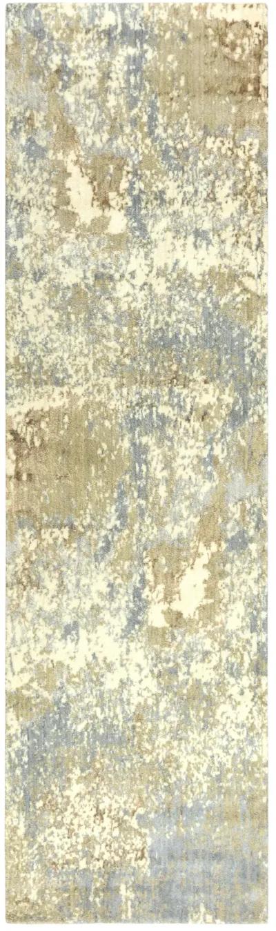 Impressions Beige Abstract NZ Wool/Tencel Blend 2'6" X 10' Runner Rug