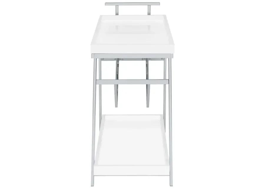 Kinney 2-tier Bar Cart with Storage Drawer White High Gloss and Chrome