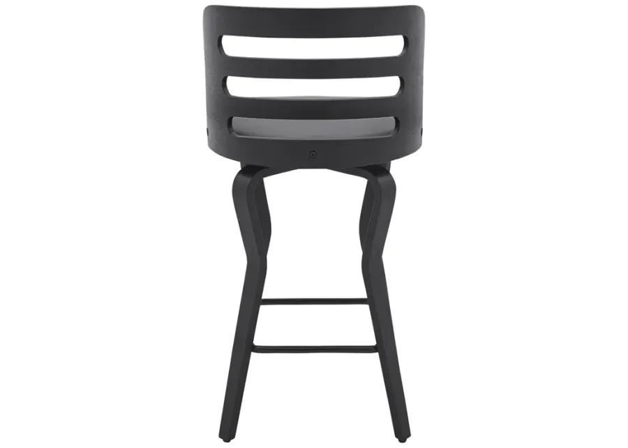 Verne 26" Swivel Gray Faux Leather and Black Wood Bar Stool