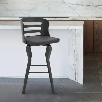 Verne 26" Swivel Gray Faux Leather and Black Wood Bar Stool