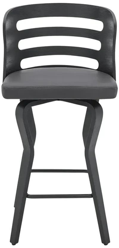 Verne 26" Swivel Gray Faux Leather and Black Wood Bar Stool