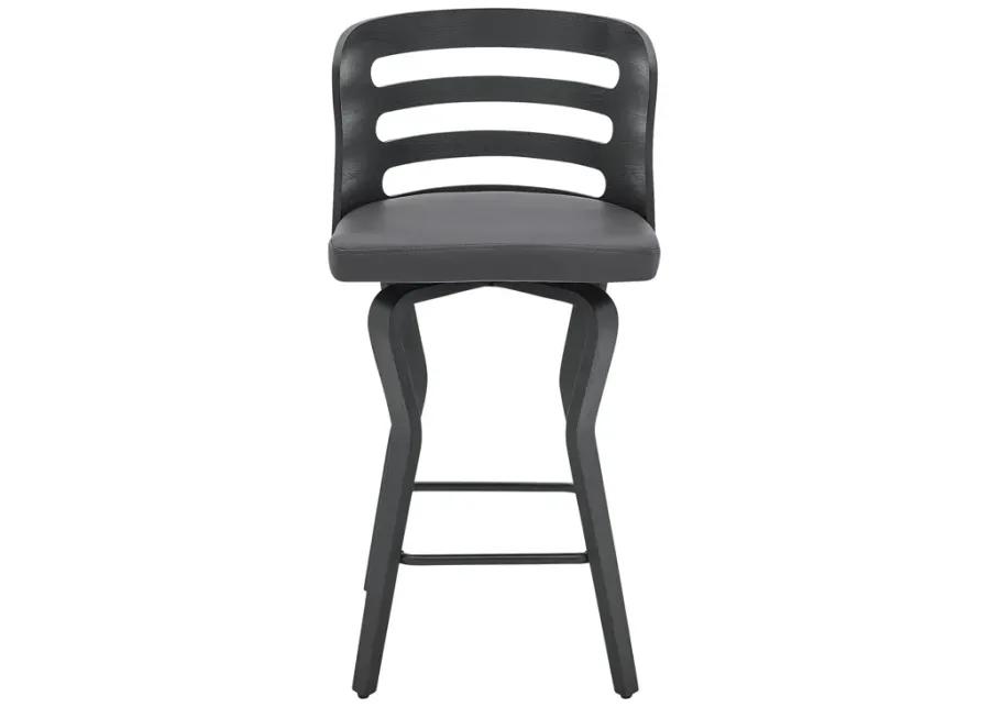 Verne 26" Swivel Gray Faux Leather and Black Wood Bar Stool