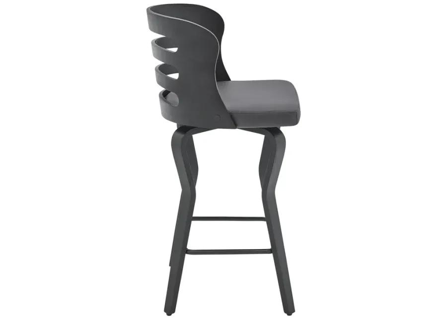 Verne 26" Swivel Gray Faux Leather and Black Wood Bar Stool